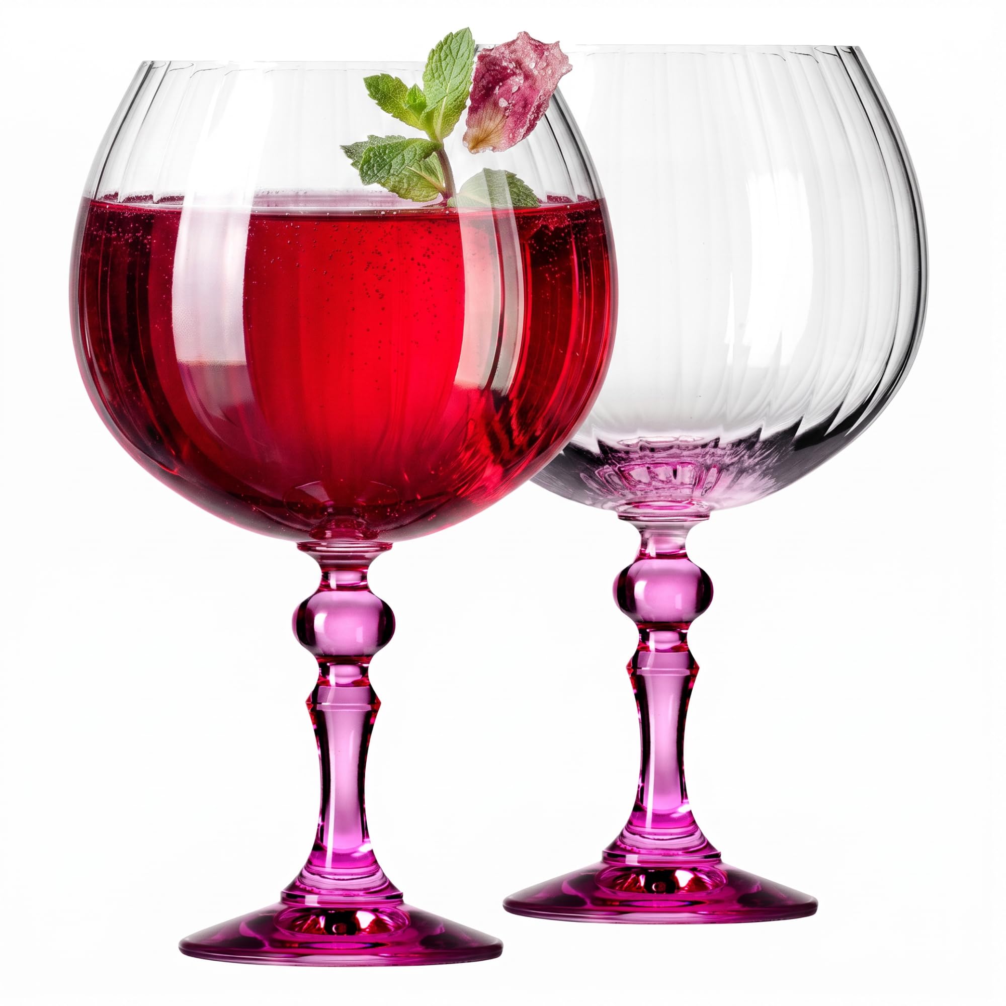 KROSNO Gin Glasses 660 ml with Pink Stem, Set of 2 – for Gin & Tonic, Aperol Spritz & Cocktails – Lead-Free – Dishwasher Safe – Bubble Celebration Moments