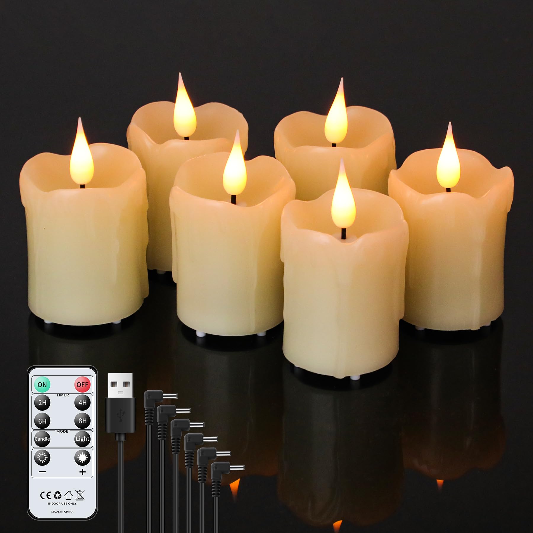 Forever Speed 6 Piezas Velas LED Recargables con Temporizador de Mando a Distancia, Vela Led Sin Llama Regulable con Cable de Carga USB para La Decoración Casera del Partido, Acampar