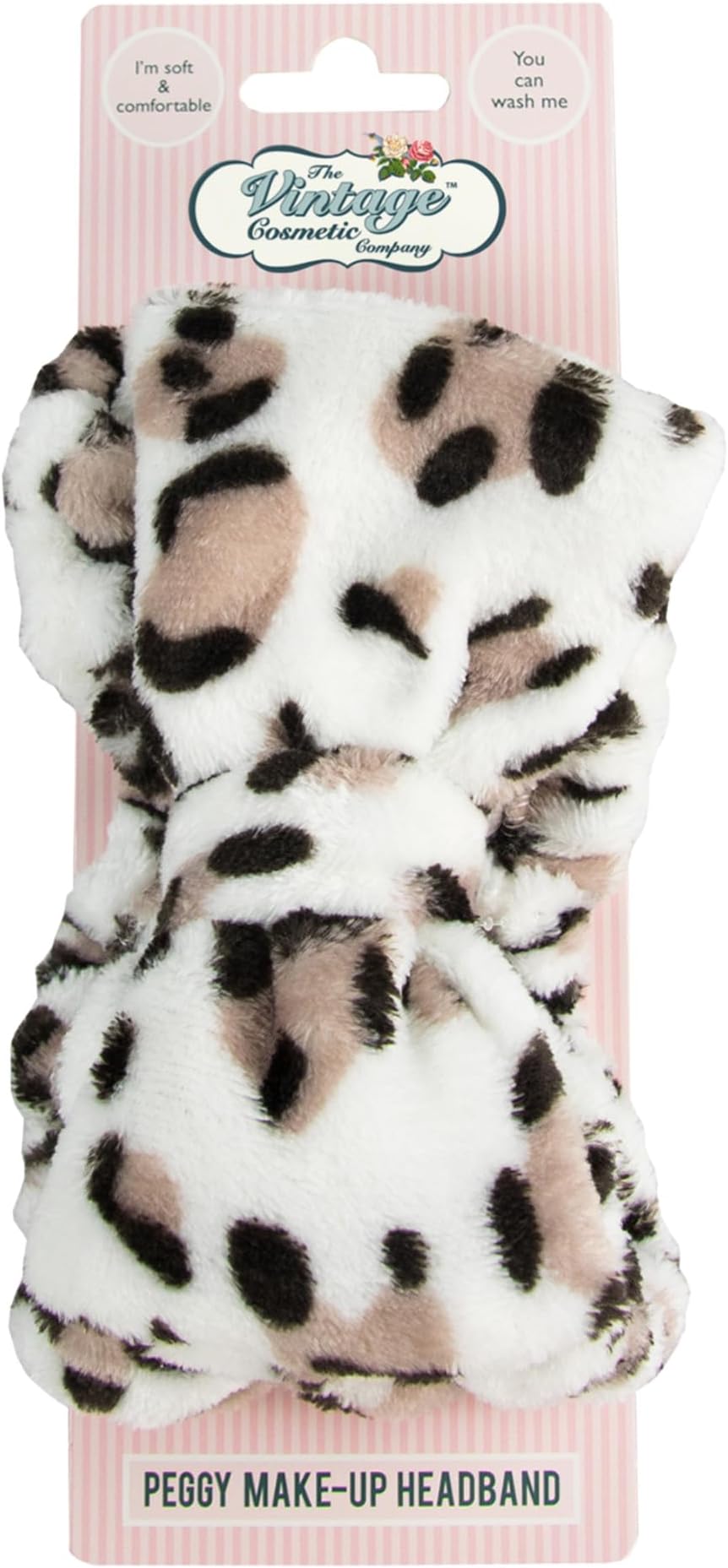 The Vintage Cosmetic Company | Peggy Make-up Headband | For Shower, Facials, Hairdressing, Spa | Made w/ Soft Polyester Fabric & Elastic Band | One Size Fits All | Leopard Print