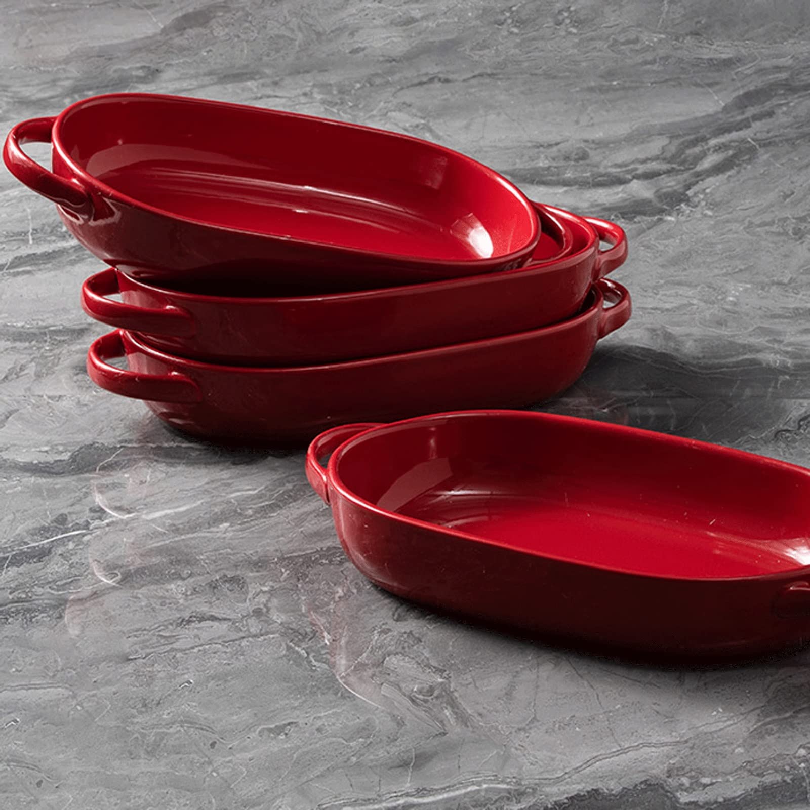 Fuente para Hornear Plato for Hornear Rojo, Molde for lasaña con Asas, Molde for Hornear Rectangular de cerámica for Cena y Banquete Bandejas Horno