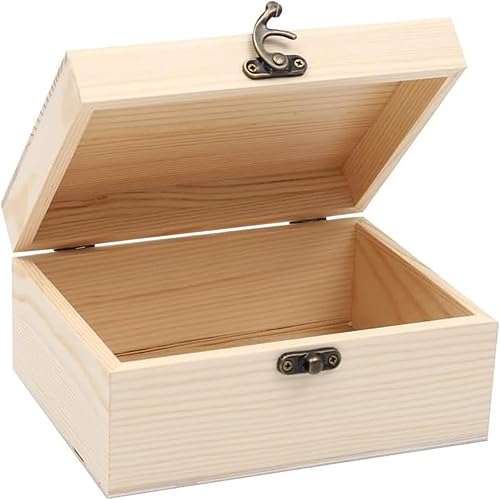 Miniatura 7 de Caja de madera sin pintar sin terminar con tapa con bisagras para manualidades, almacenamiento de joyas, caja de pino liso, pequeña 6.7 x 5.1 x 3.1