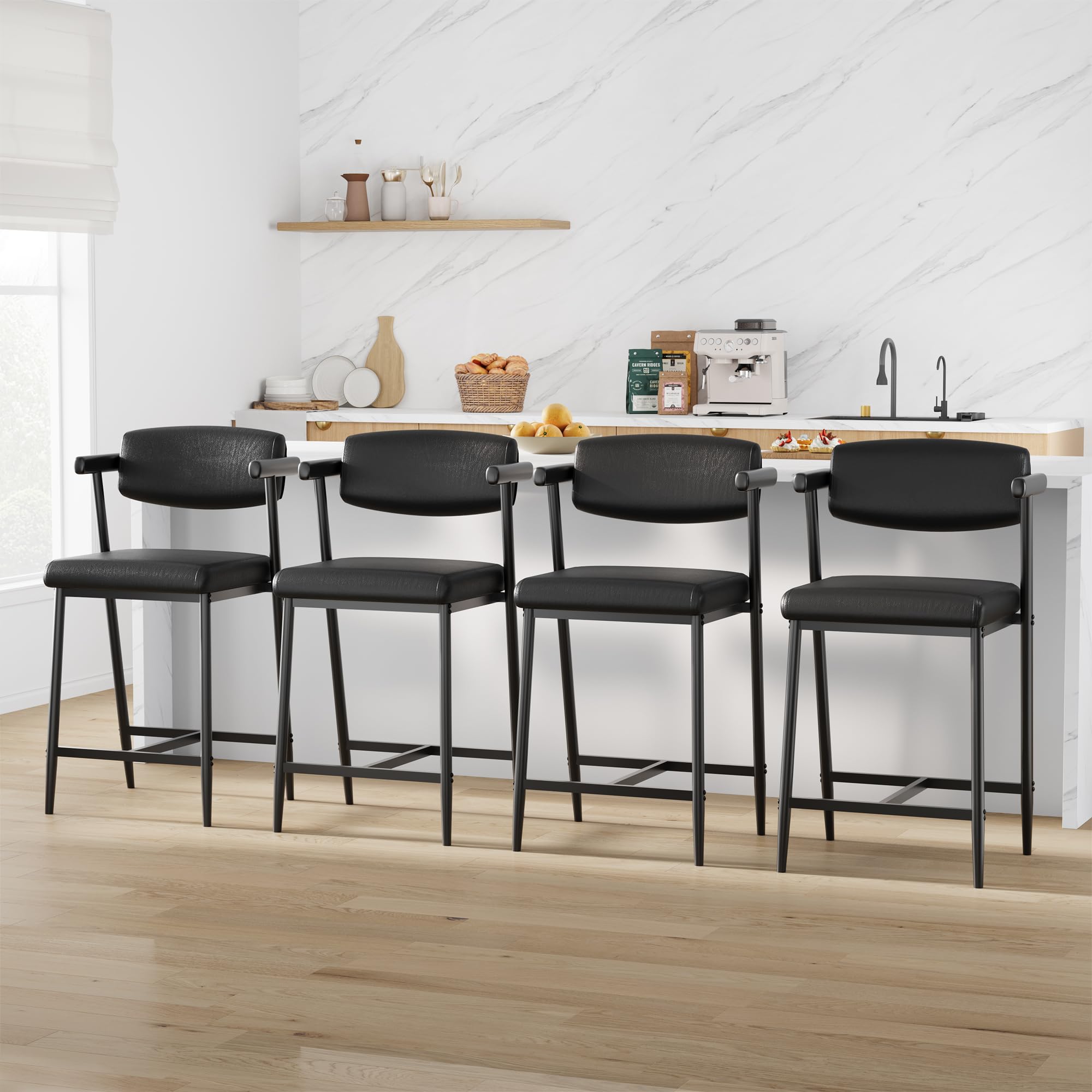 Photo 1 of **INCOMPLETE SET / ONLY 2 CHAIRS/ UNKNOWN MISSING PIECES*** IDEALHOUSE Counter Height Bar Stools Set of 6, 26" Metal Barstools Set with Armrest & Footrest, Bar Chairs with Long Back &Thickened Wide Soft Seat for Kitchen Island, Counter Height Bar, Rustic 