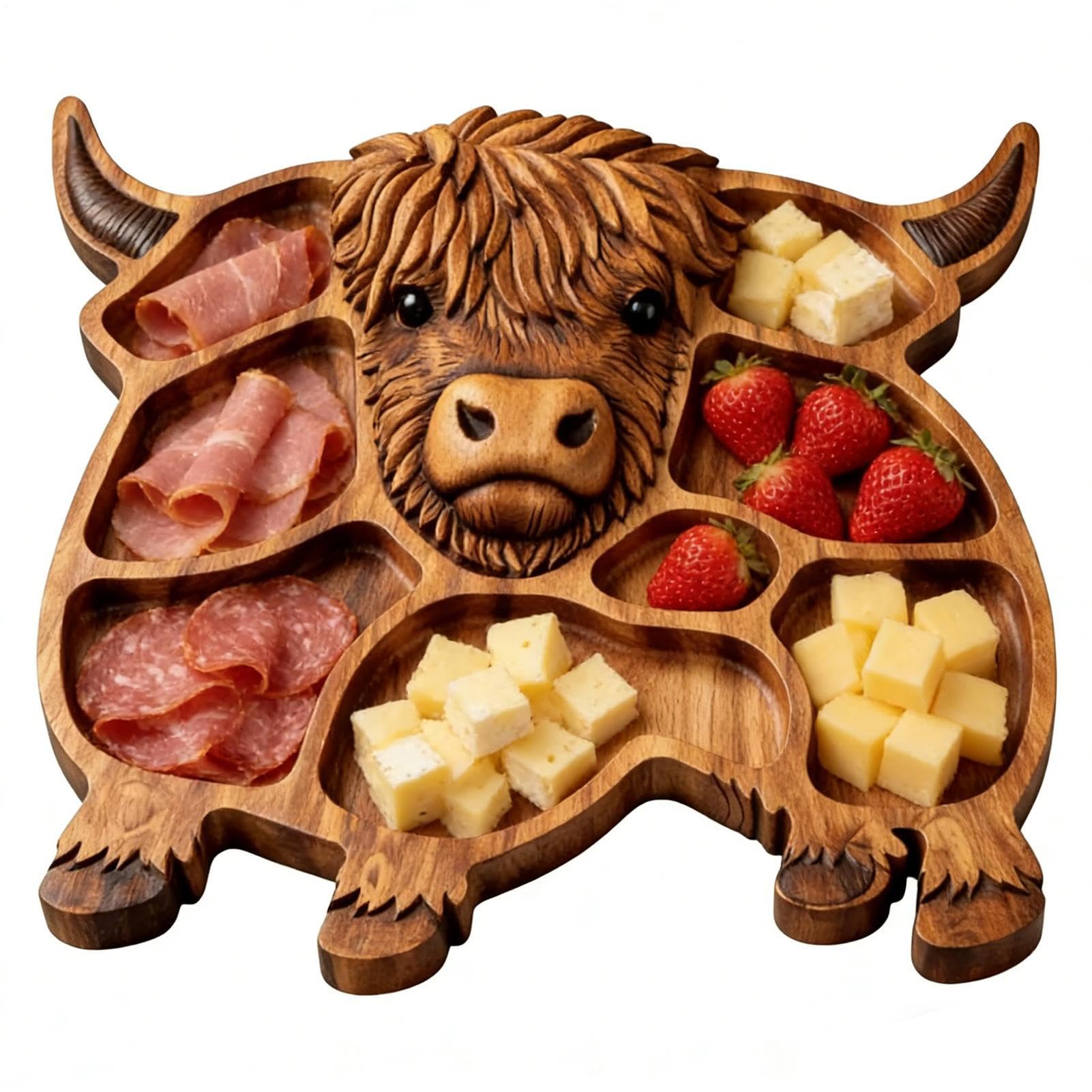 Planche de charcuterie de vache en matériau durable et plateau de nourriture en bois noble