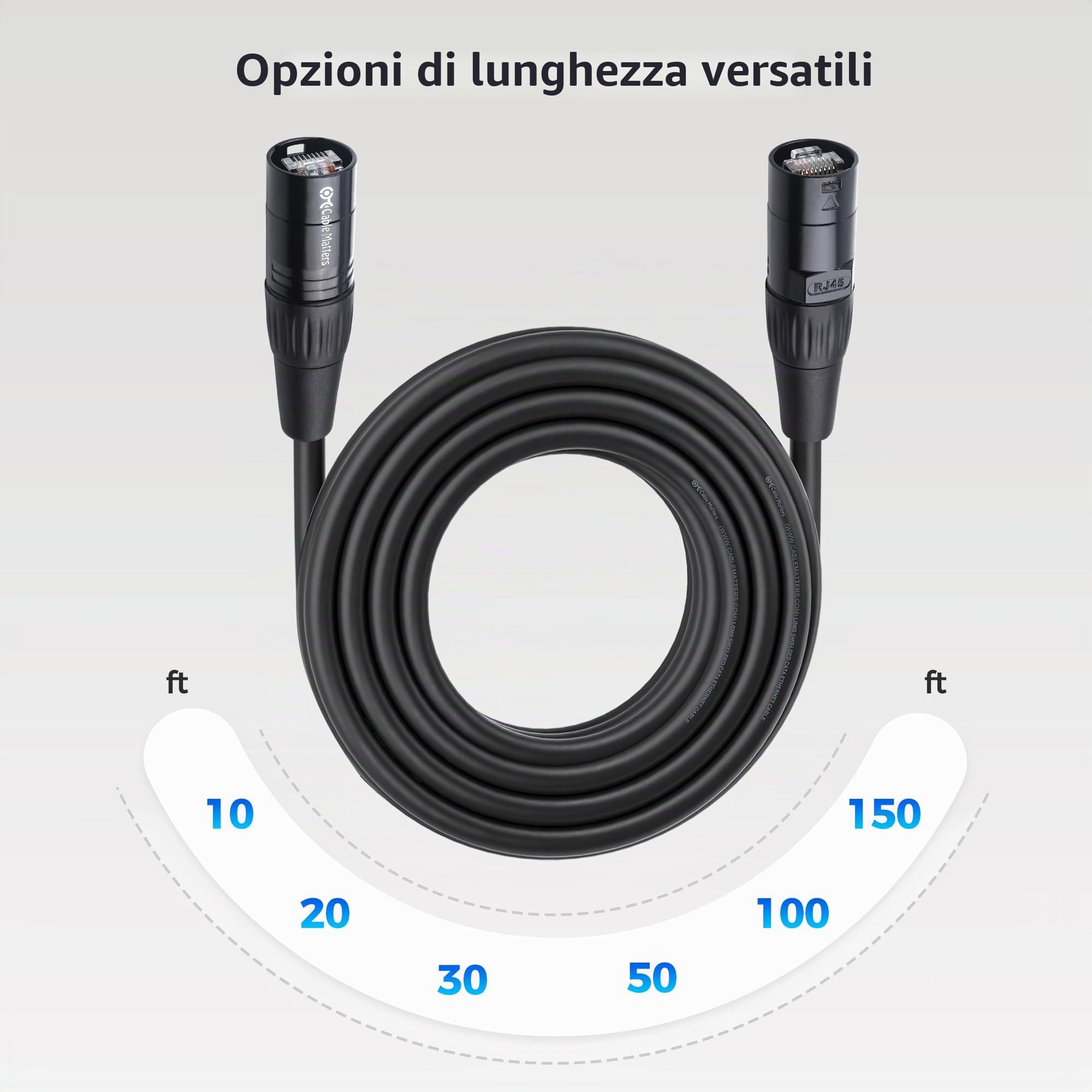 Cable Matters Cavo Ethernet schermato Cat6 compatibile con connettori RJ45 EtherCON in nero, 9,1 m, per applicazioni audio e video professionali e di rete