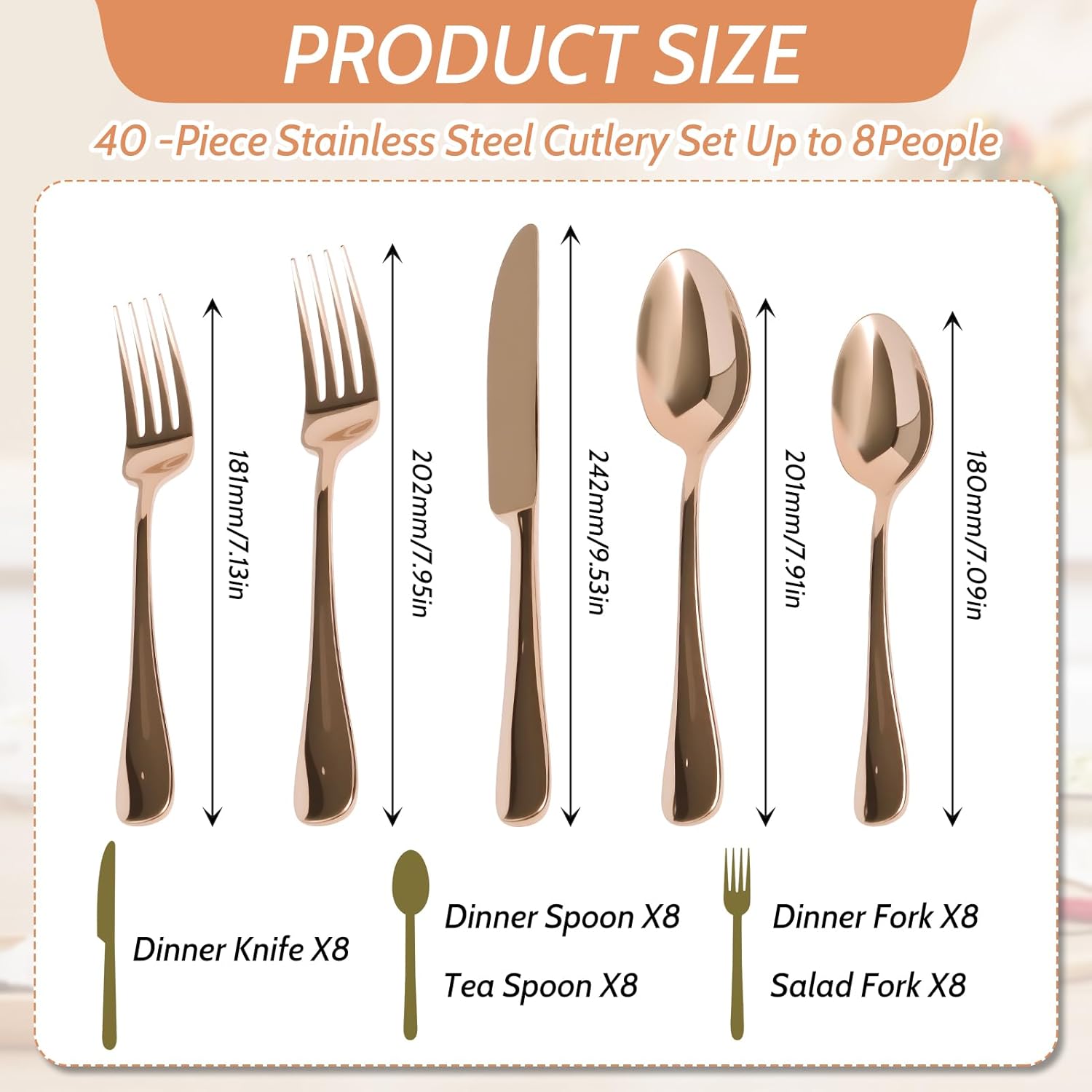 Silverware Set,Flatware Set for 8,Stainless Steel Cutlery Set, Includes Spoons Forks Knives, Kitchen Cutlery for Home Office Restaurant Hotel Mirror Polished, Dishwasher Safe