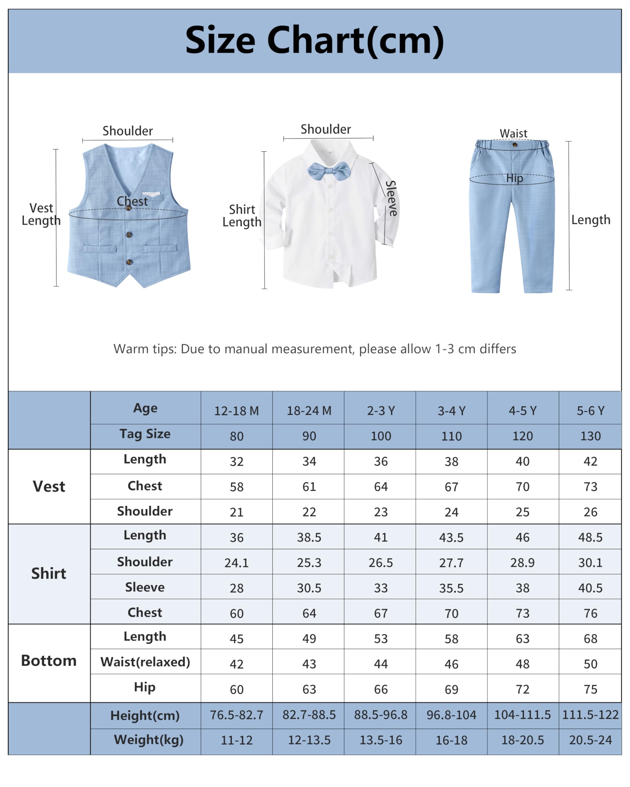 Volunboy Trajes para Bebé Niños de Boda Ceremonia Fiesta, Conjunto de Chaleco, Camisa, Pajarita, Pantalón 4 Piezas