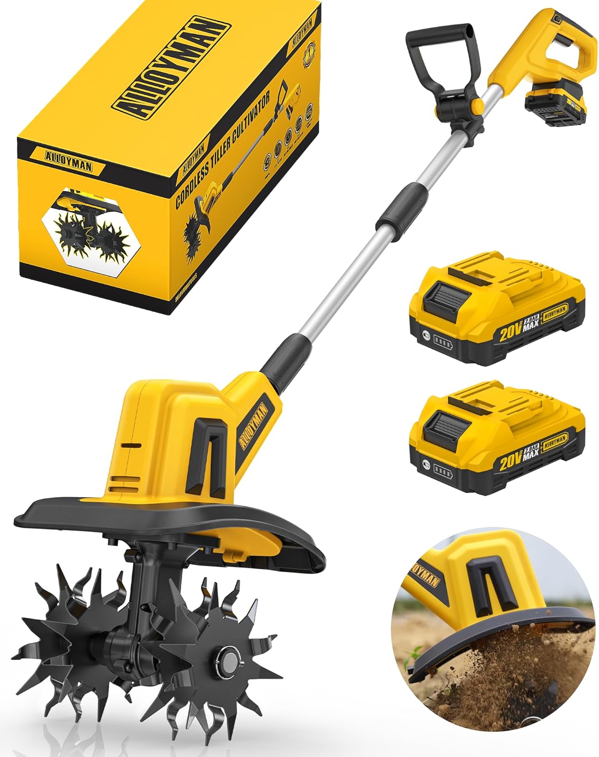 Alloyman 20V Cordless Tiller Cultivator