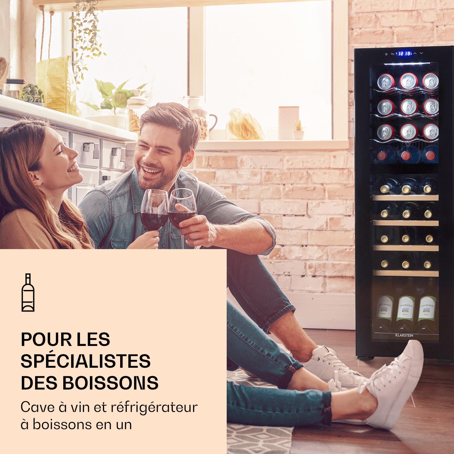 KLARSTEIN Bodega cave à vin deux zones porte vitrée 74 l 27 bouteilles noir