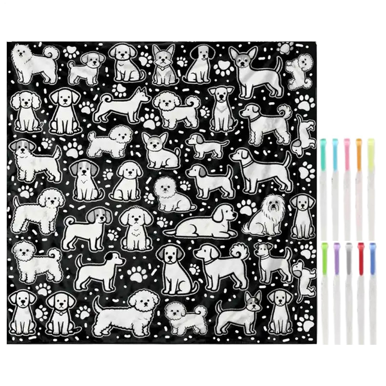 Generico Coperta Doodle - 145x120 cm Coperta da colorare con animali con pennarelli | Decorazioni per la casa Soggiorno Divano Divano Sedia Ufficio Agriturismo Hotel Dormitorio Set da disegno riut