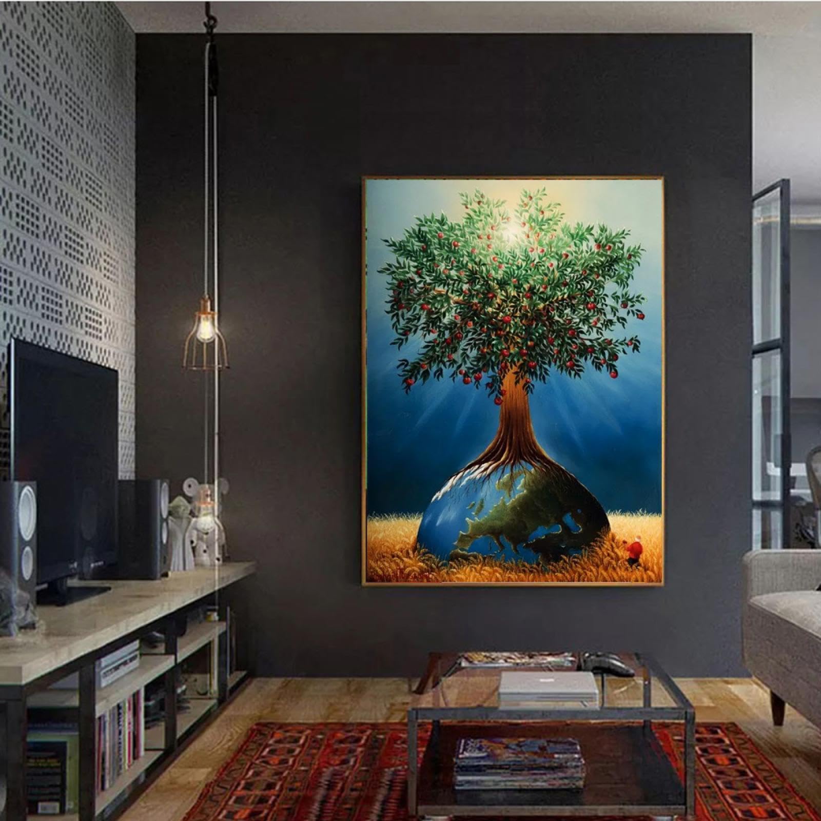 KDXAOBEI Árbol de la vida Lienzo abstracto Pósteres e impresiones Paisaje Arte nórdico moderno Pinturas en la pared Imágenes artísticas Decoración 70x100cm (28x39in) con marco dorado