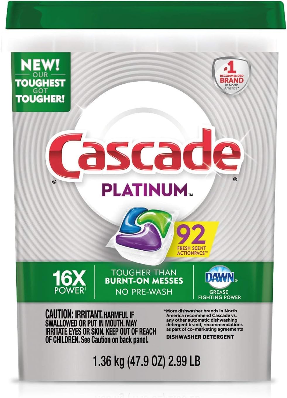 Cascade Platinum Dishwasher Detergent Actionpacs, 92 Count