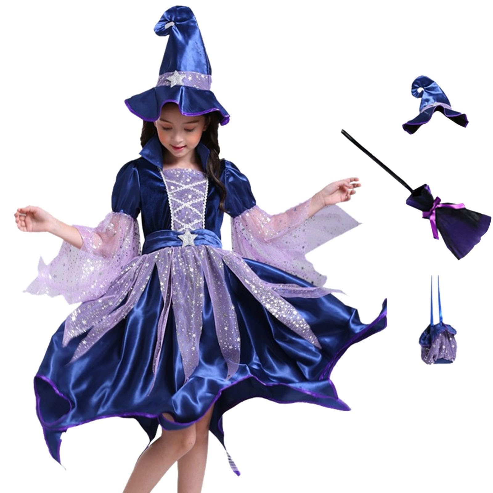 Hexe Kinderkostüm Lila Halloween Kostüme Für Mädchen Kostüme Für Kinder Hexen Zauberer PartyzubehöR Set Kinder Langarm Hexen Kleid Party Karnevalskostüme Black Witch