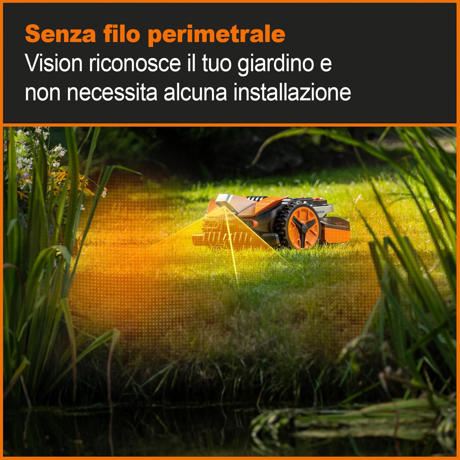 WORX Landroid Vision S250 robot tosaerba WR202E per giardini fino a 250 m² – robot tosaerba intelligente senza cavo di limitazione – WLAN e Bluetooth – prevenzione attiva degli ostacoli con tecnologia