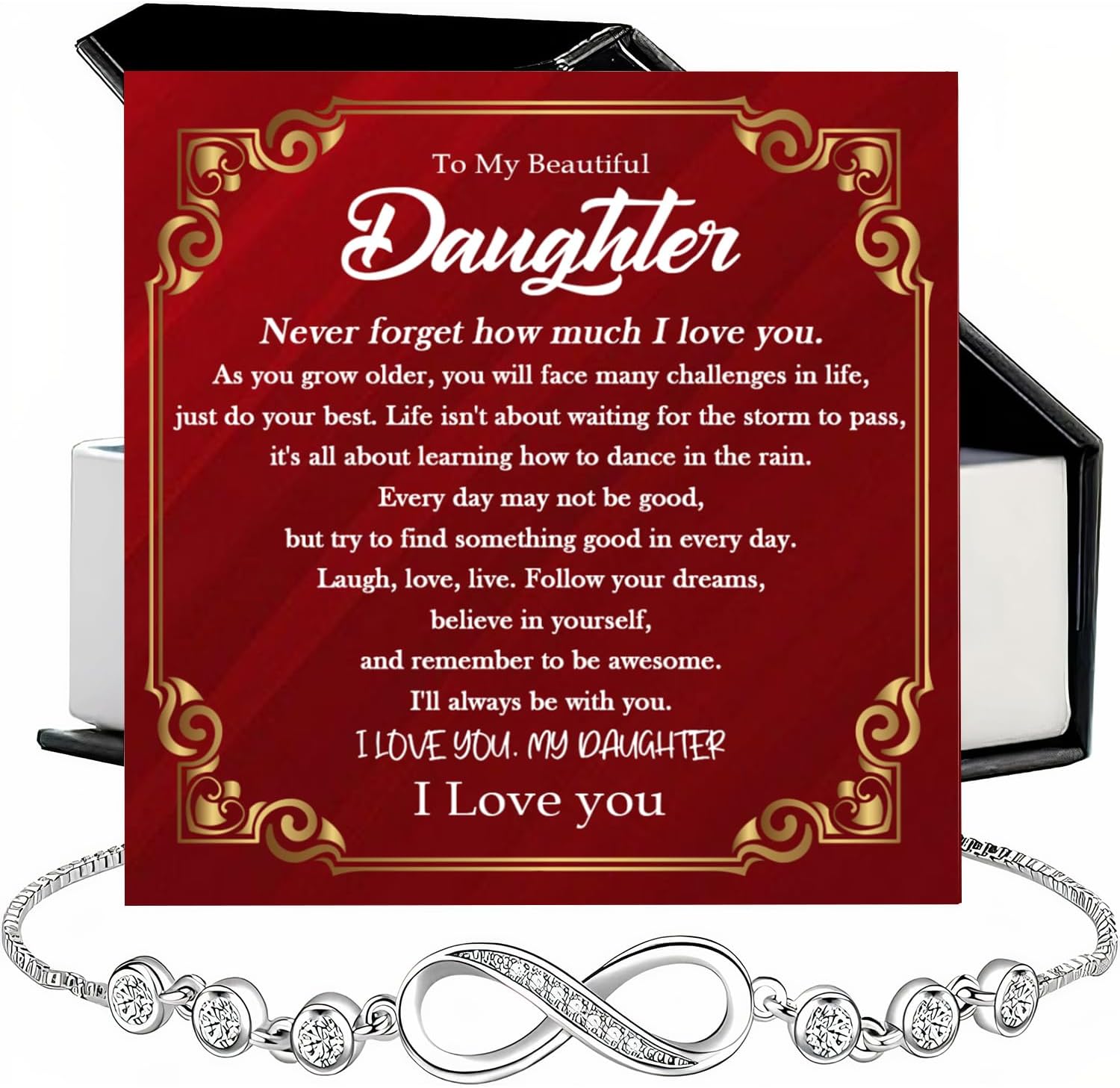 To My Daughter Bracelet From Dad And Mom With Heartfelt Message & Elegant Box, Valentines Day Gifts For Daughter, Bracelet Gift From Daddy Mommy On Birthday, Graduation, Wedding, Christmas - Image 2