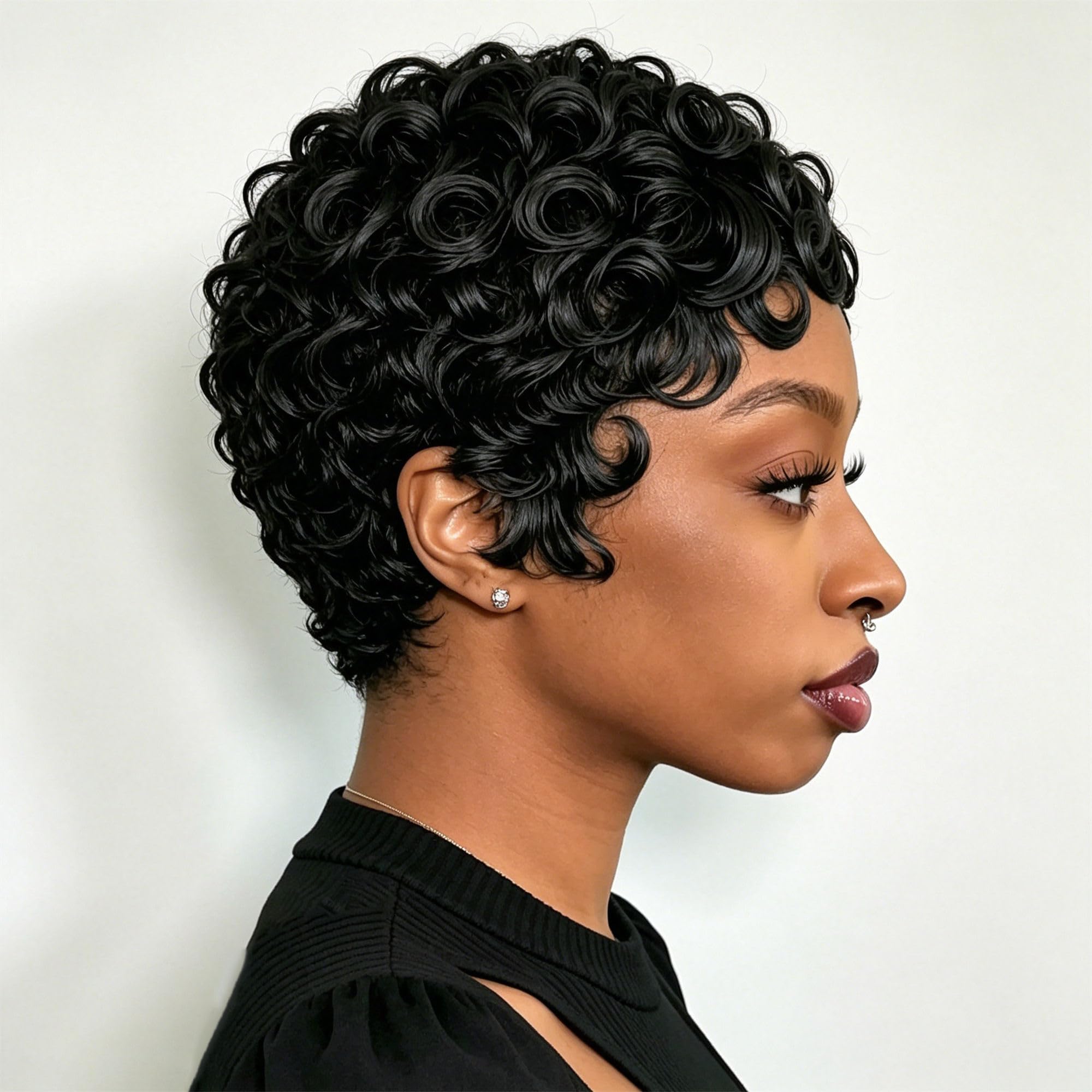 Pixie Cut Wig Brazilian Human Hair Short Layered Machine Made Glueless Bob 6 Pixie Cut Curly Human Hair Wigs for Black Women Short  main image 3
