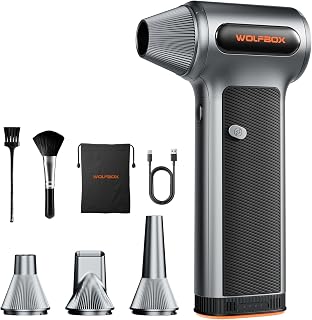 WOLFBOX MF200 Elektrisches Staubgebläse mit Abnehmbarem Akku, 87.5 m/s Air Duster Kabellos, 3-Stufen Akku Gebläse mit 4 Düsen, Druckluftspray Alternative für PC Reinigung, Tastatur, Auto, Outdoor - Amazon product rated Grade A