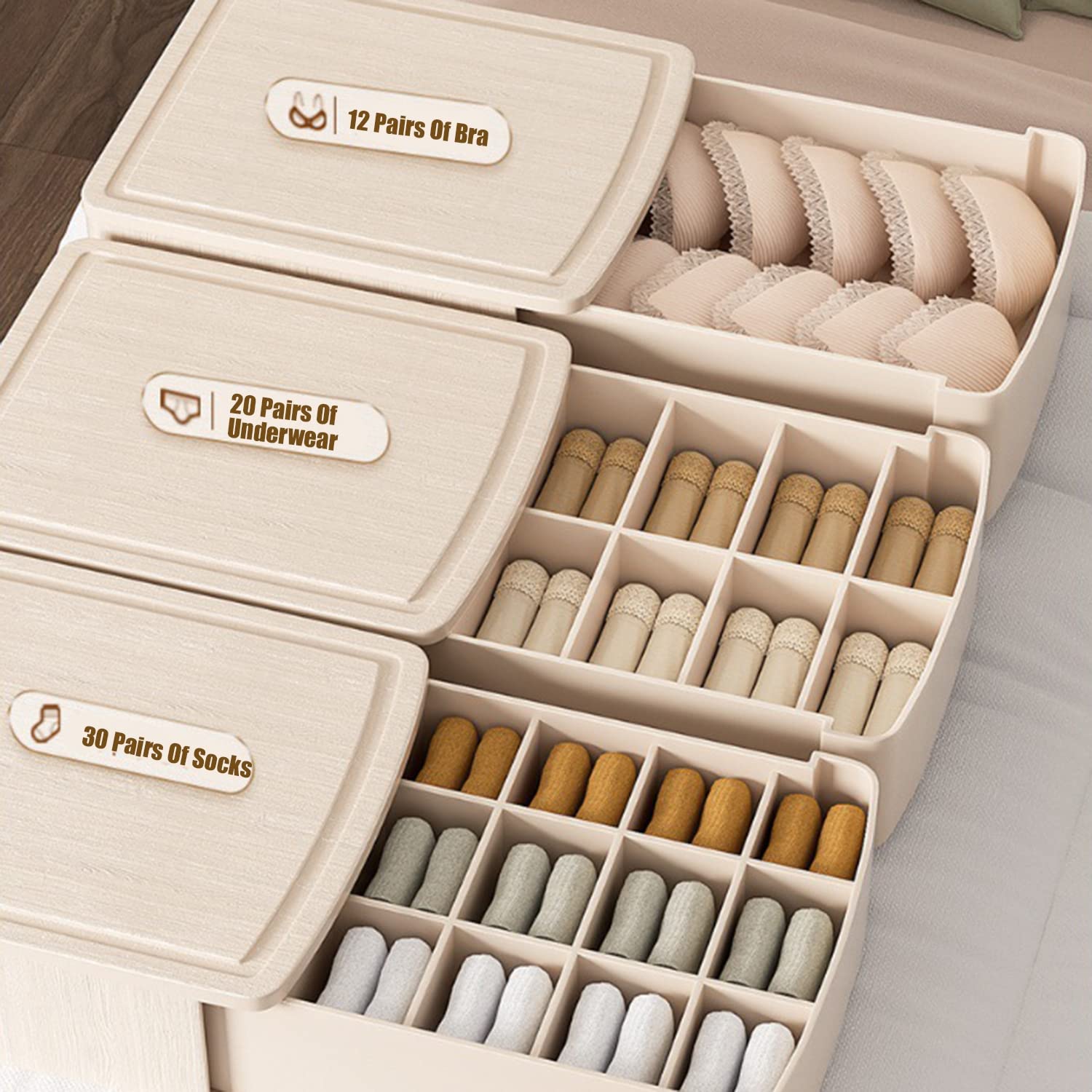 Organisateur de tiroir pour sous-vêtements, séparateurs, boîte de Rangement pour sous-vêtements, Type de tiroir, ménage 3 en 1, sous-vêtements, Chaussettes, Garde-Robe, Rangement
