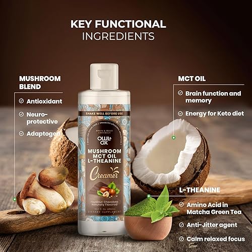 Miniatura 7 de Mushroom Coffee Creamer with MCT Oil by Owl & Ox L Theanine, Nootropic Superfood Blend, Vegan, Sugar Free, Dairy Free, Adaptogens, Plant Based &