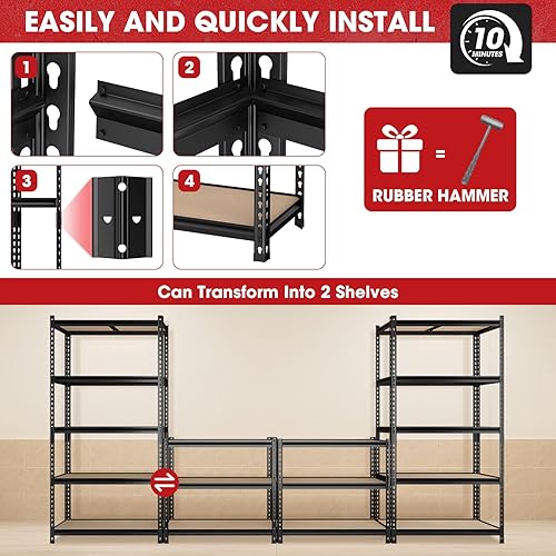 Miniatura 3 de Estantes de almacenamiento de metal de 72 pulgadas de alto, 1500 libras, unidad de estantería de garaje de 5 niveles, estante de almacenamiento