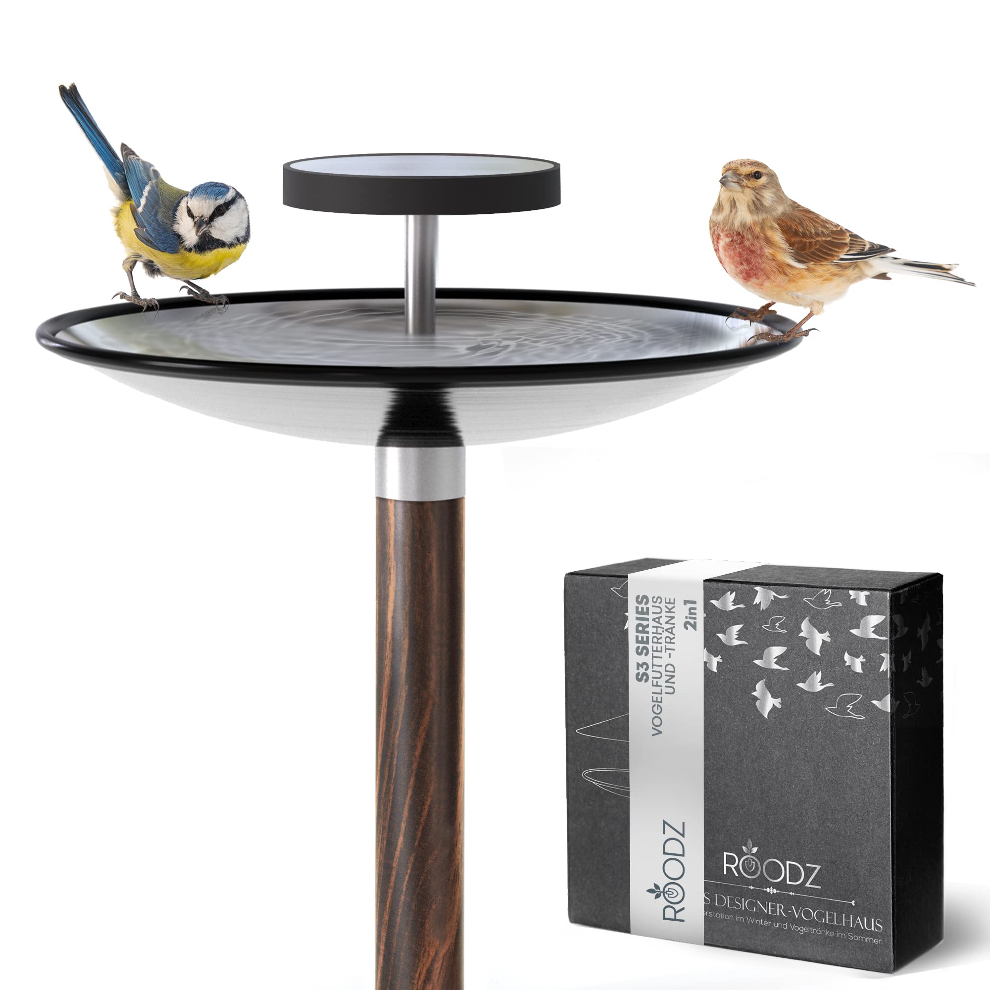 ROODZ Pajarera y piscina para pájaros 2 en 1 con soporte, resistente a la intemperie, de acero inoxidable, soporte para pájaros de diseño, piscina para pájaros, resistente a las heladas, resistente al
