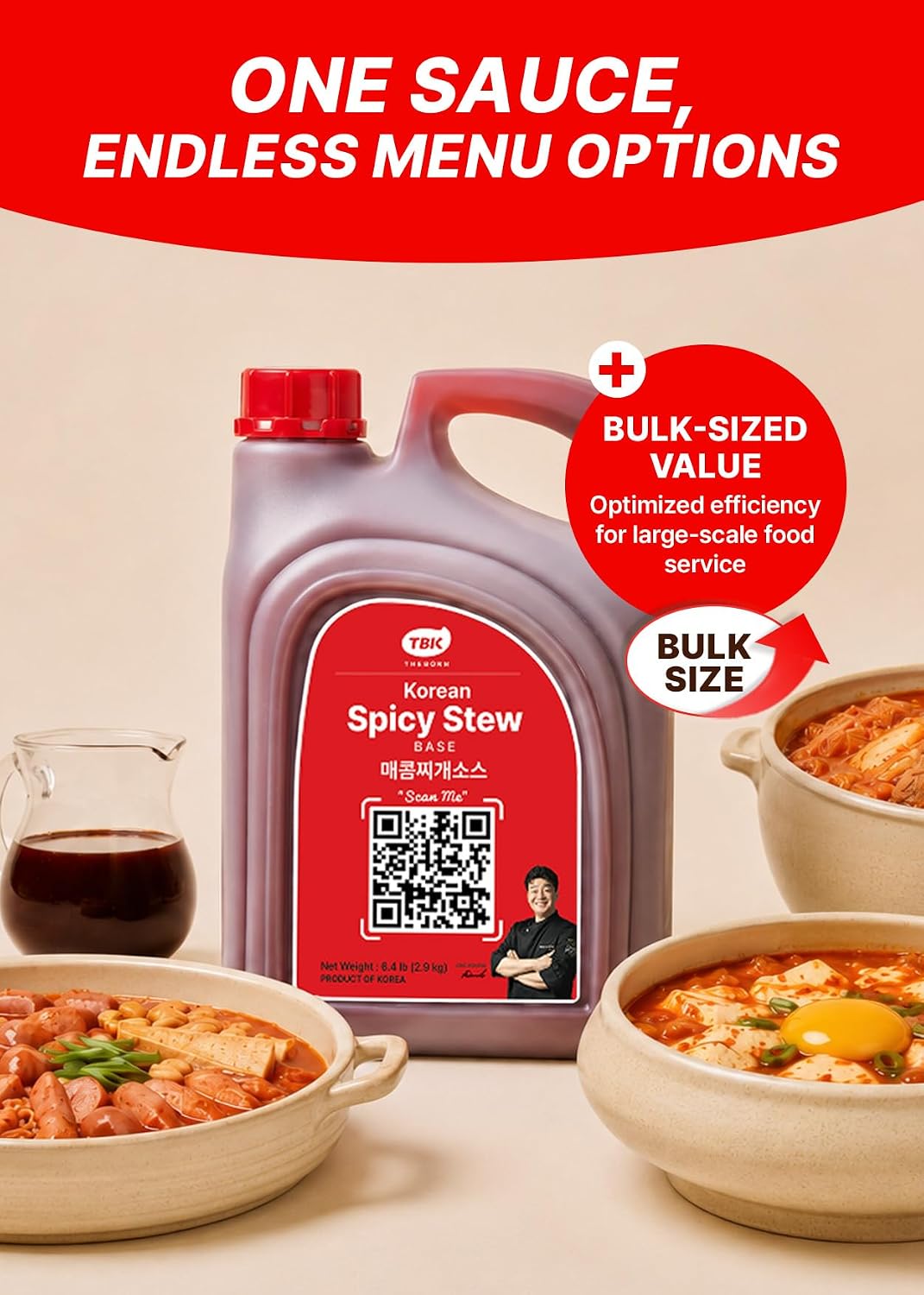 TBK THEBORN Spicy Korean Stew Recipe Sauce, Easy Soup Base for Soft Tofu Stew and Spicy Beef Soup, Bulk 6.4 lb (2.9 kg)