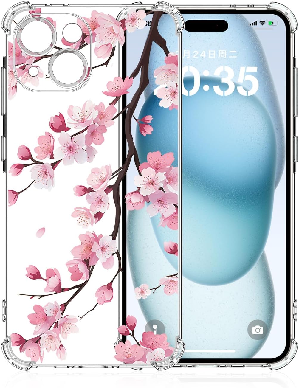 Coque iPhone 15 – Xkladz Coque pour iPhone 15, Transparente Souple TPU Silicone Housse de Protection Transparente Compatible avec Coque Antichoc avec Motif Floral pour Filles, Femmes, Garçons, Sakura