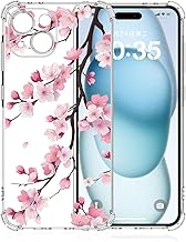 Case for iPhone 15, Transparent Soft TPU Silicone Protective Case Clear Compatible with Shockproof Case with Floral Pattern for Girls, Women, Boys, Sakura