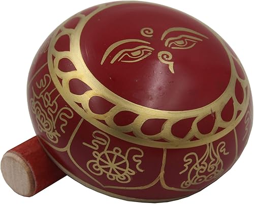 Miniatura 4 de DharmaObjects Mediano  Juego de cuencos tibetanos de 8 símbolos de la suerte  con mazo, cojín de brocado y bolsa de transporte  para meditación,