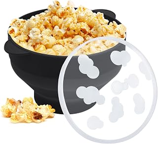 Popper de silicona para microondas, palomitas de maíz para microondas, cuenco plegable para hacer palomitas de maíz (negro)
