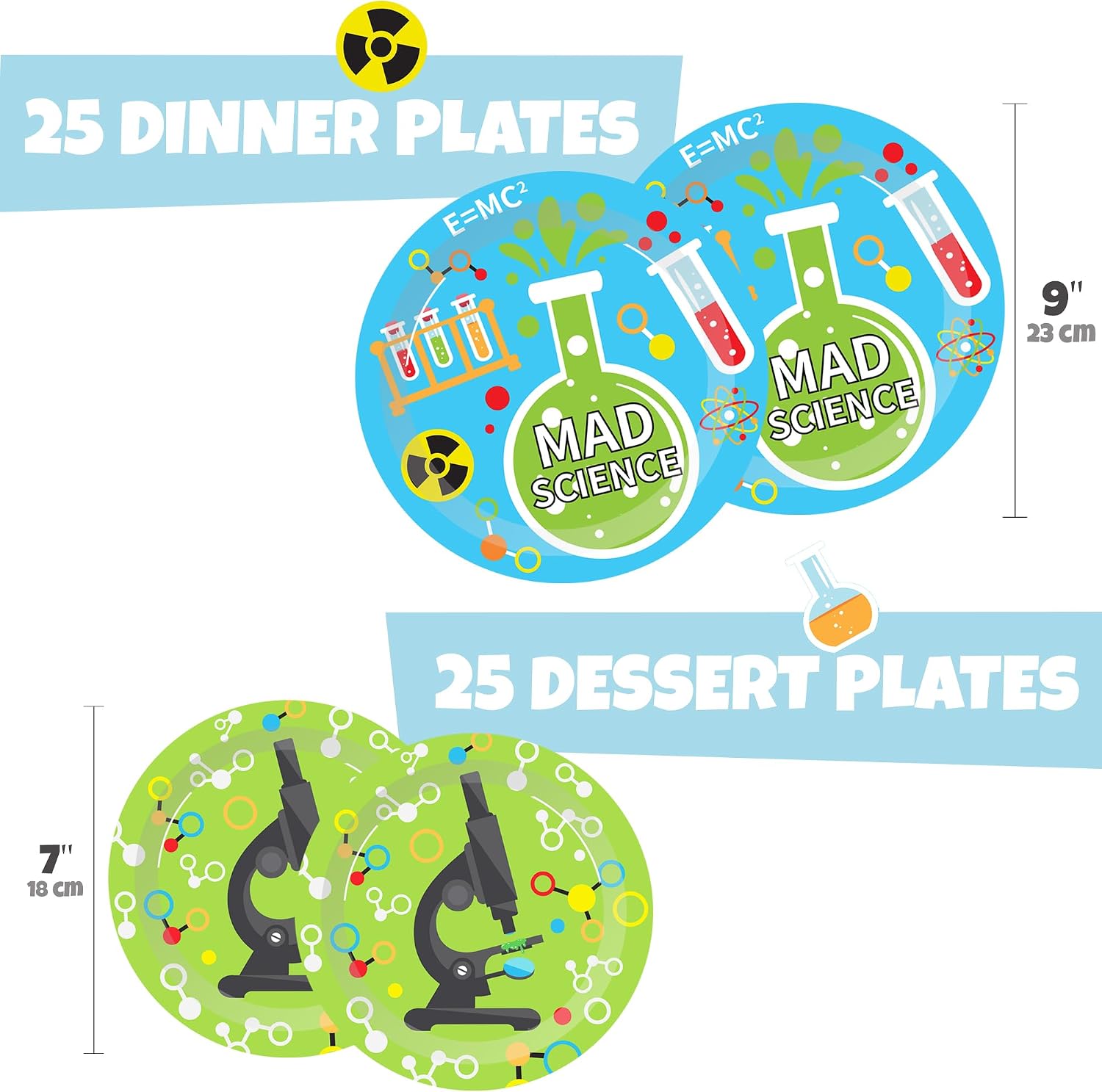 Science Party Supplies (100 pcs) Science Party Plates, Science Birthday Napkins, Science Paper Plates Napkins for Chemistry Party, Forks, Mad Scientist Themed Birthday Lab Party Decorations, 25 Serves