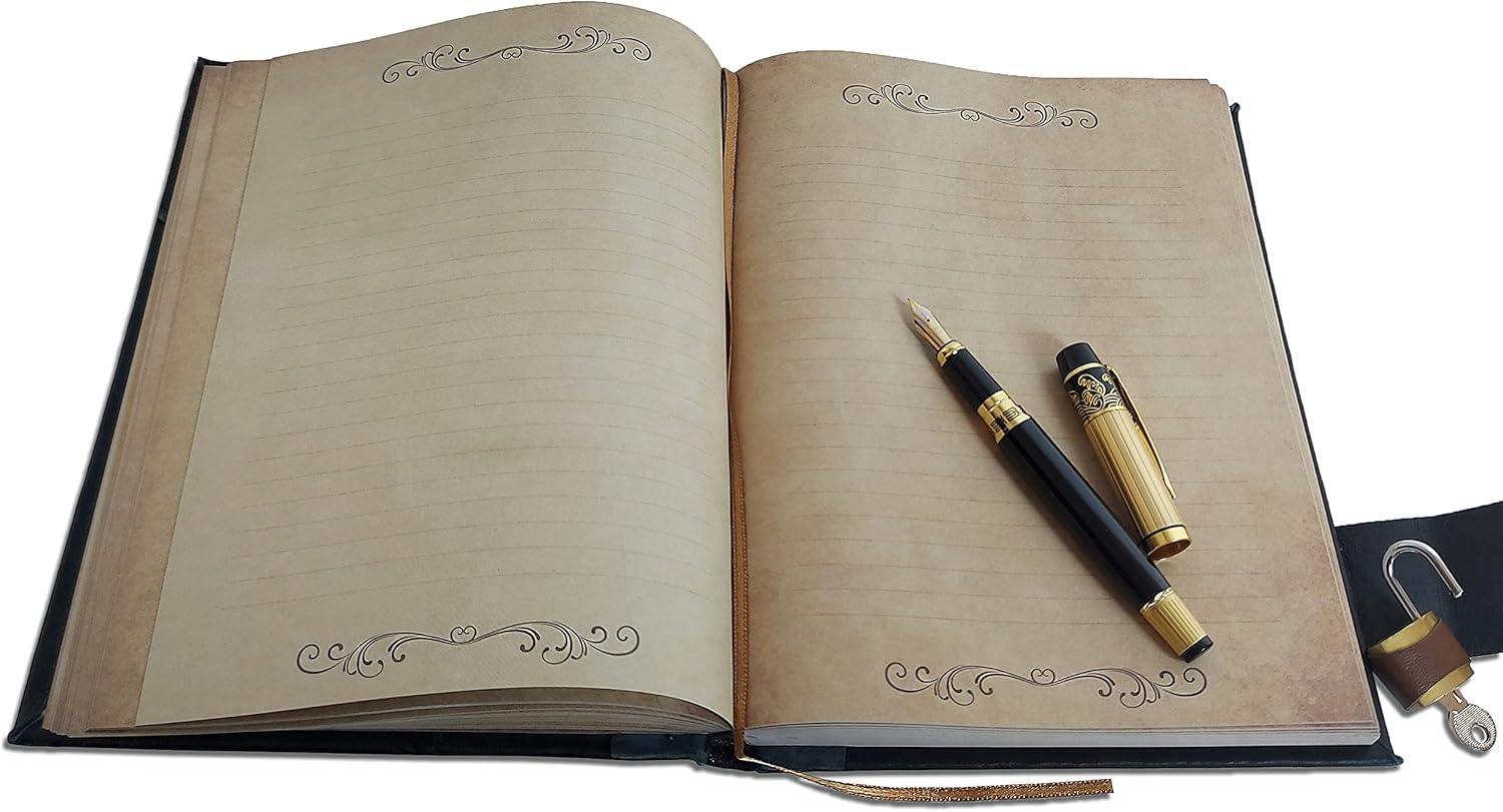Fairy Butterfly Handmade Leather Journal with Lock 100% Genuine Leather Diary Acid-Free Chamois Paper 384 Pages, 9 x 6.7 inches Antique Padlock Journal for Writing Diary With Lock