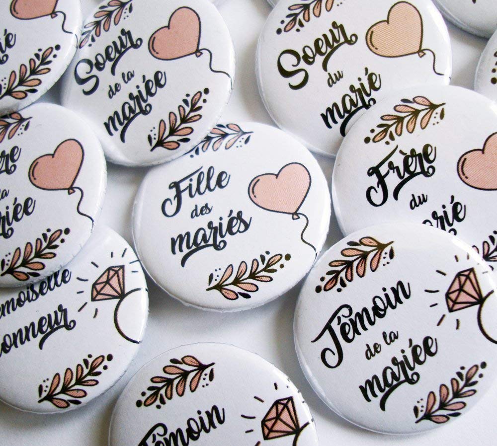 Badges de mariage pour témoins et famille, invités