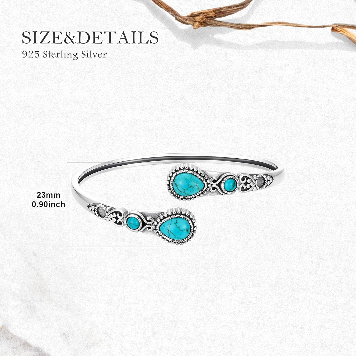 Turquoise Bangle Bracelet for Women 925 Sterling Silver Genuine Turquoise Open Cuff Bracelet Adjustable Hand Stackable Vintage Natural Stone Jewelry Gifts - Image 5