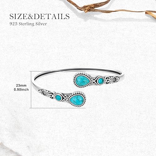 Miniatura 5 de Pulsera de turquesa para mujer, plata de ley 925, turquesa auténtica, pulsera abierta, ajustable, apilable, vintage, piedra natural, regalos