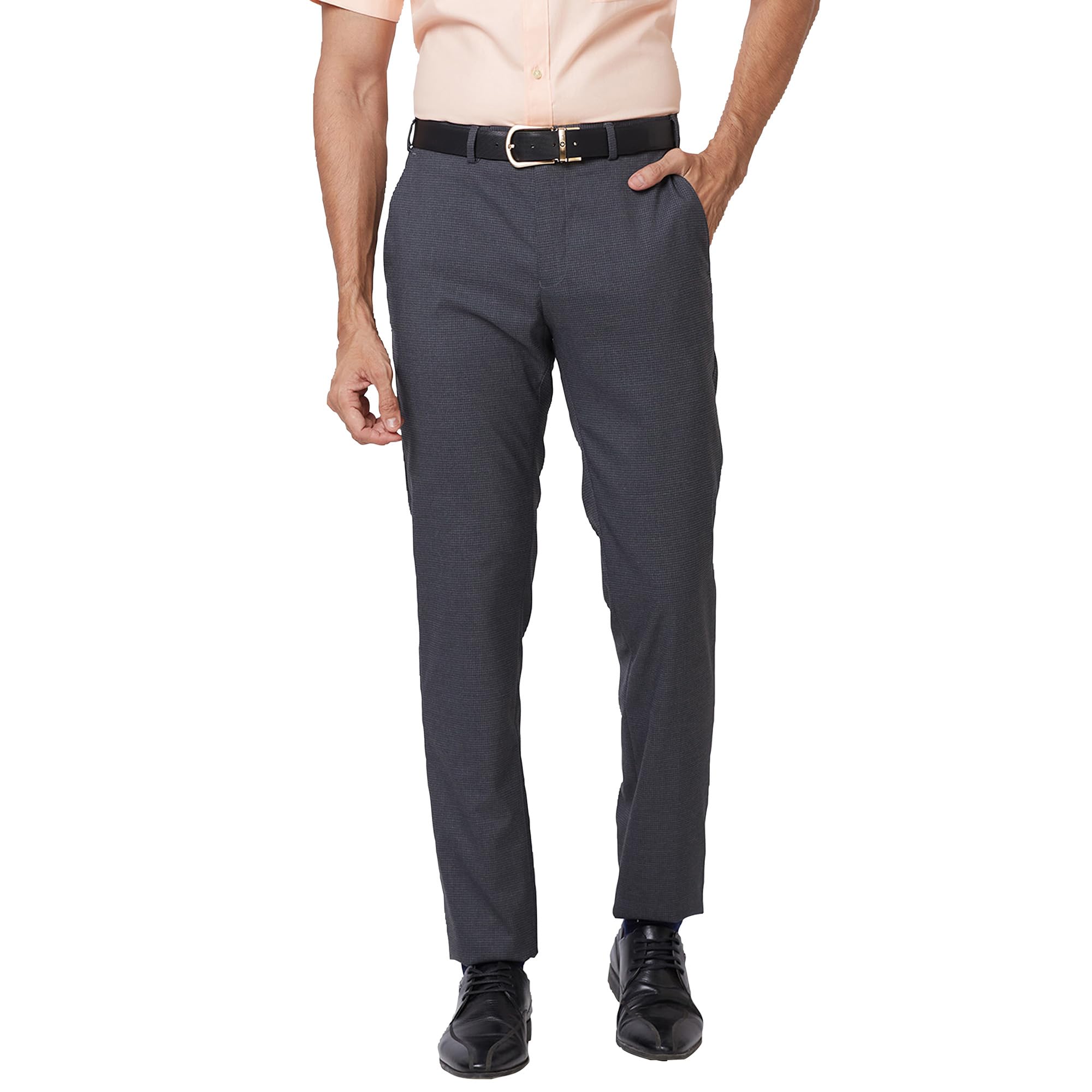 raymond Men Slim Fit Structure Pattern Polyester Blend Pleatless Formal Trouser (Size: 34)-RMTS05220-B7 Dark Blue-picture-11
