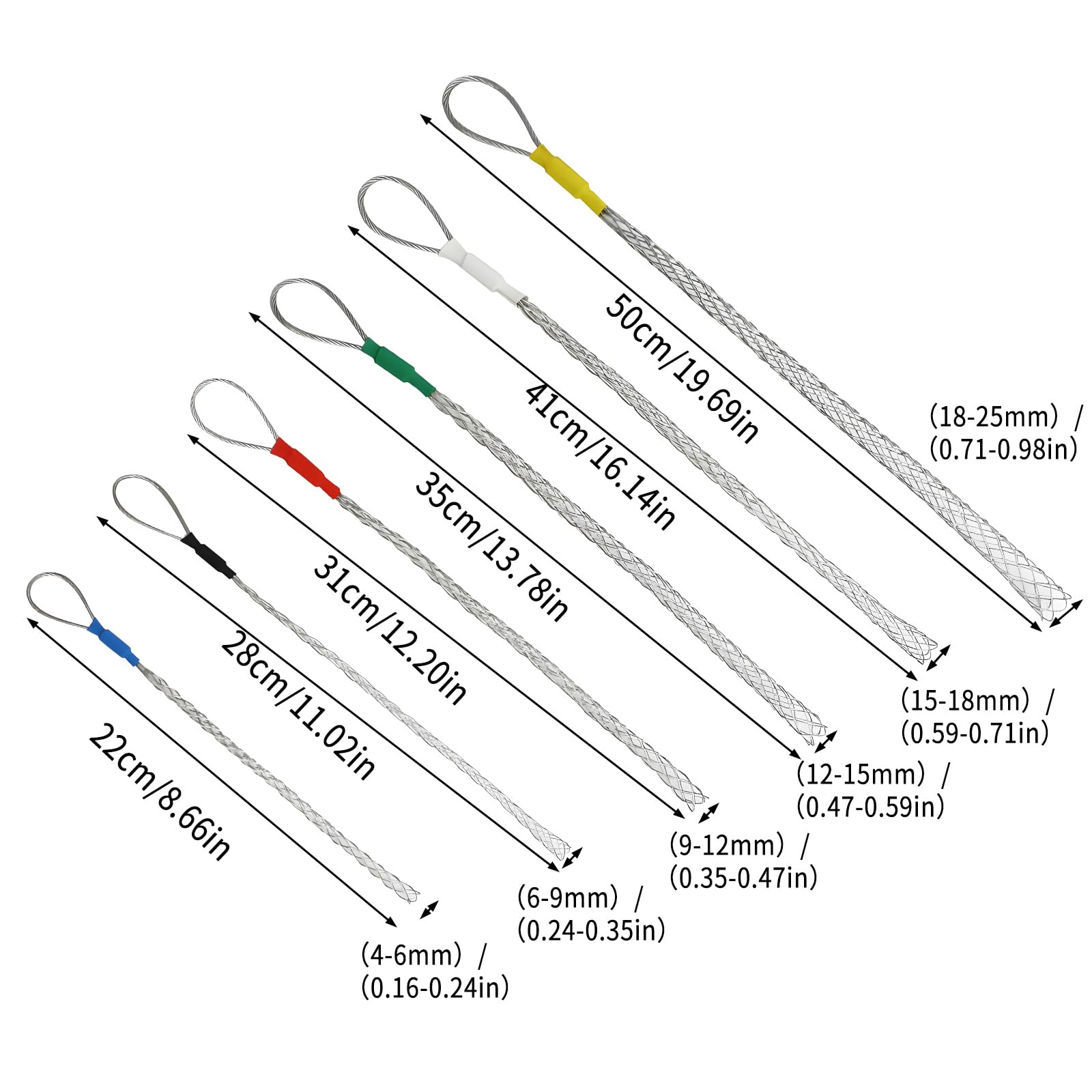 JOJOCY Kabelziehgriff, 6 Stück, 4–25 mm, für blanke Drähte, Kabel, Glasfaserkabel und Nylon- und Stahlseile