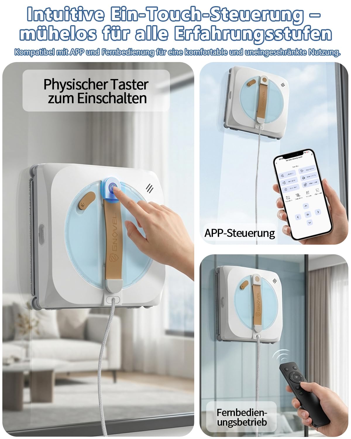 Fensterroboter, 10000Pa Saugkraft, 4-in-1 Modi, Sprühtechnik&Sicherheitssystem für Glasflächen