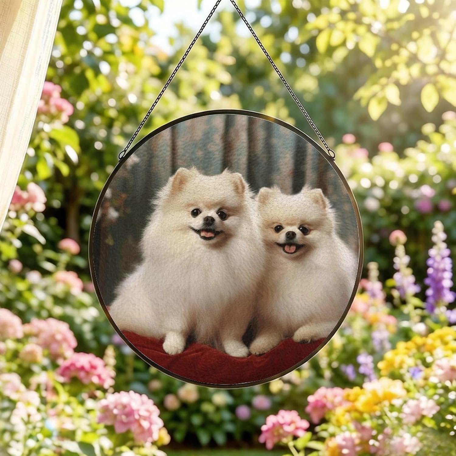 30x30cm Round Stained Glass Suncatcher for Window Hanging Decor with Chain