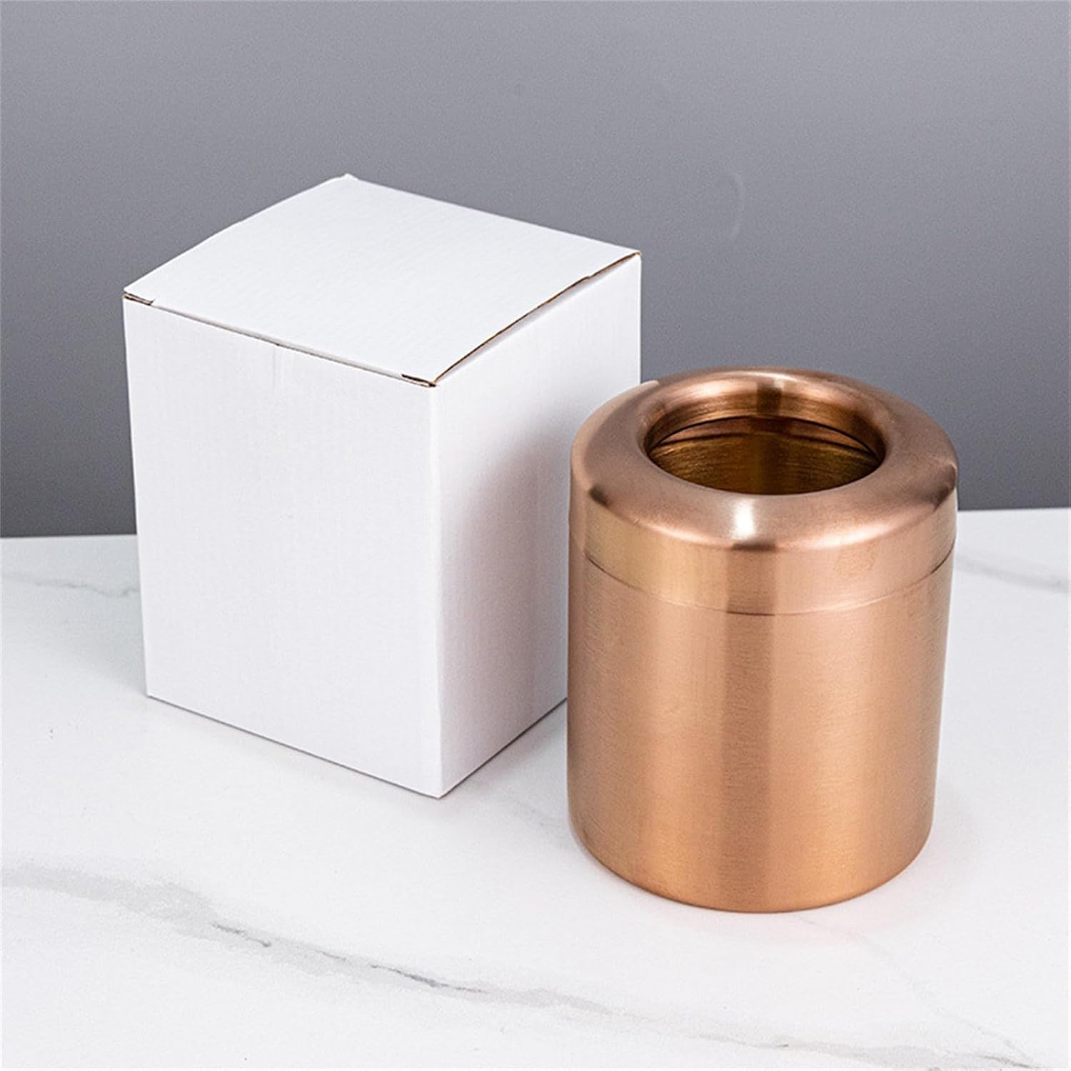 Small Space Trash Can Brushed Steel with Hole Top Lid 1.5L Waste Bin for Home Office Kitchen Bathroom Use