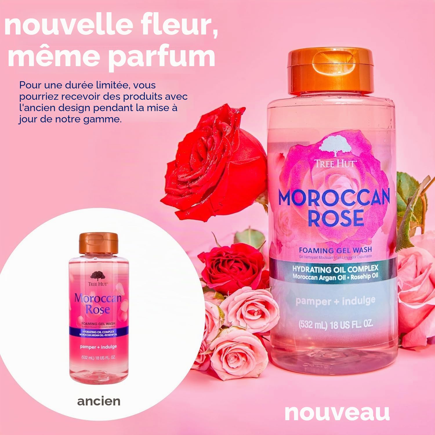 Tree Hut Gel moussant nourrissant et hydratant à la rose marocaine, 532 ml.