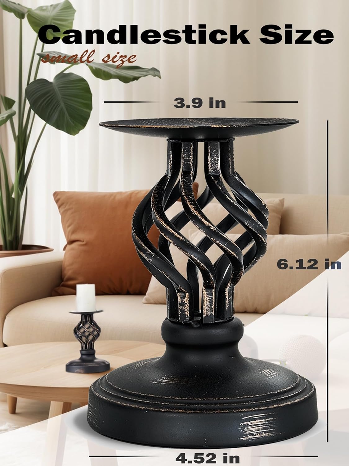 Candlestick Holders - Candle Holders Decorative LHQOO Metal Vintage Candle Holder with Non-Slip Base, Available for Home Decor, Wedding, Dinning, Party, Anniversary (Small Size) - Image 3