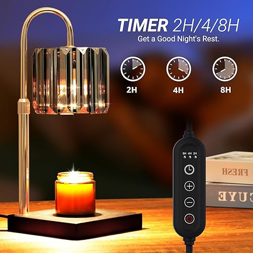 Miniatura 2 de Lámpara calentadora de velas con temporizador, regulable, altura ajustable, lámpara de cristal para velas en frasco, color negro