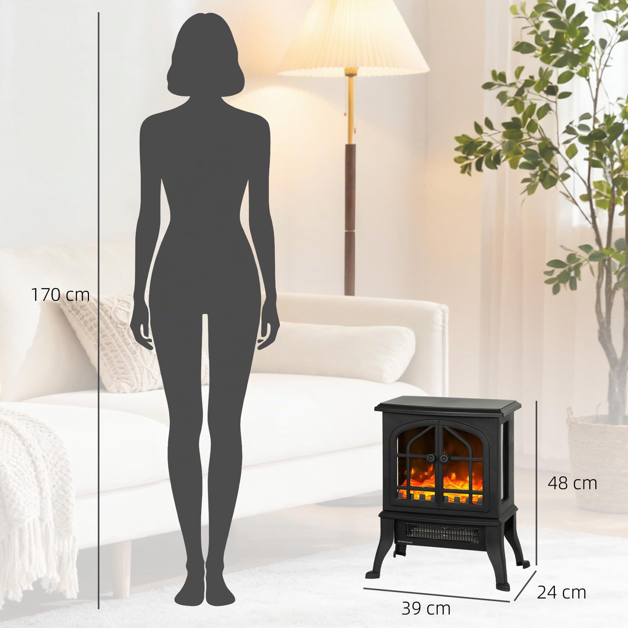 HOMCOM Cheminée électrique avec Effet Flamme 3D 1800/900 W sur Pied Noir