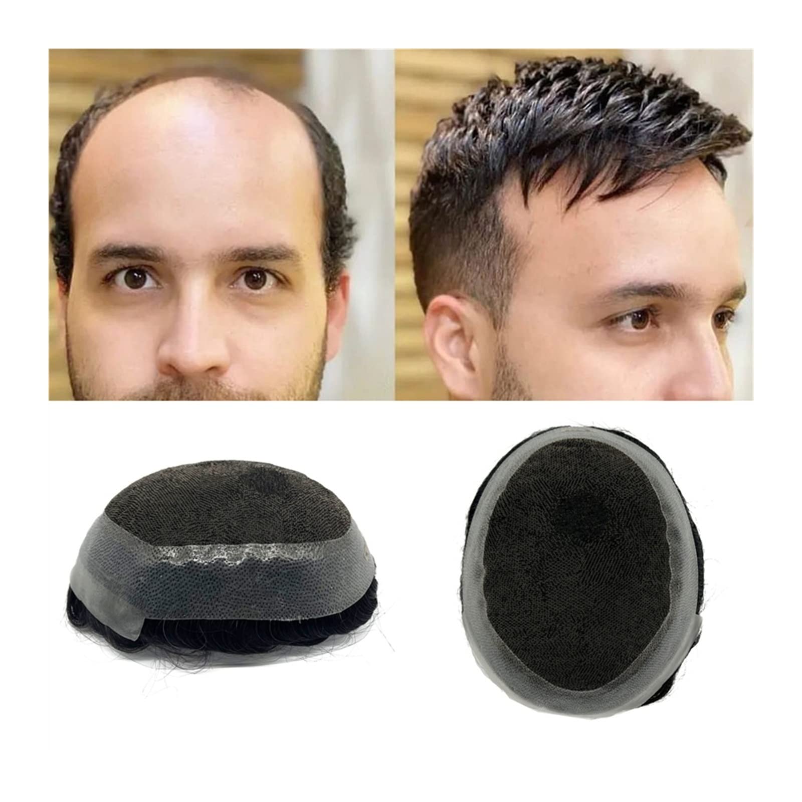 Toupee for Men Toupee Mono Lace with PU Circulation and French Lace Front Men's Toupee 10x8 Inch Indian Hair Replacement Hairpiece for Men Color #1B Black Wig Men(120%)