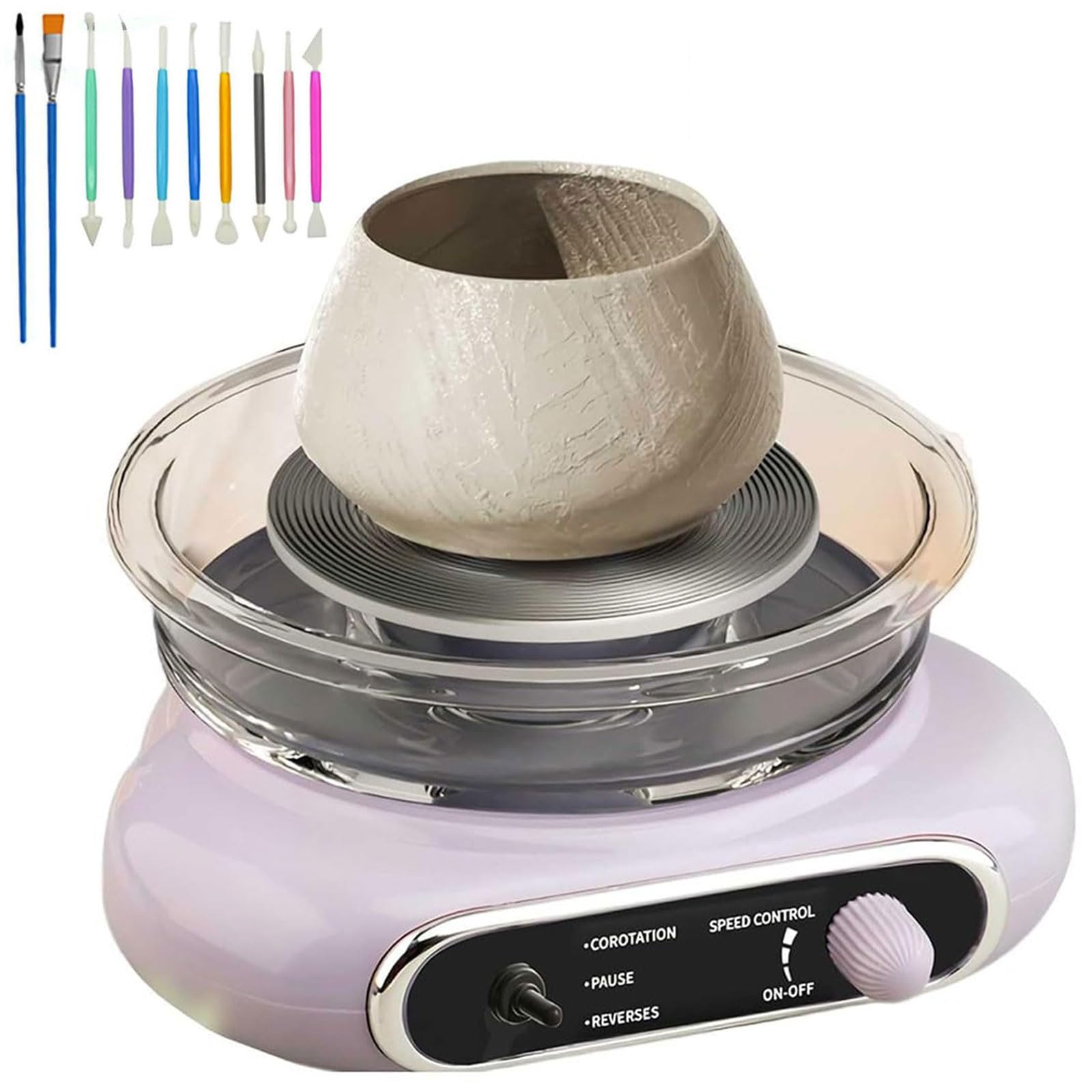 Macchina per Tornio Elettrico per Ceramica, Kit Mini Tornio da 12 Cm con Pedale, Rotazione del Piatto con velocità Regolabile, Macchina Girevole per Ceramica per Principianti, Hobbisti e Adulti Gray