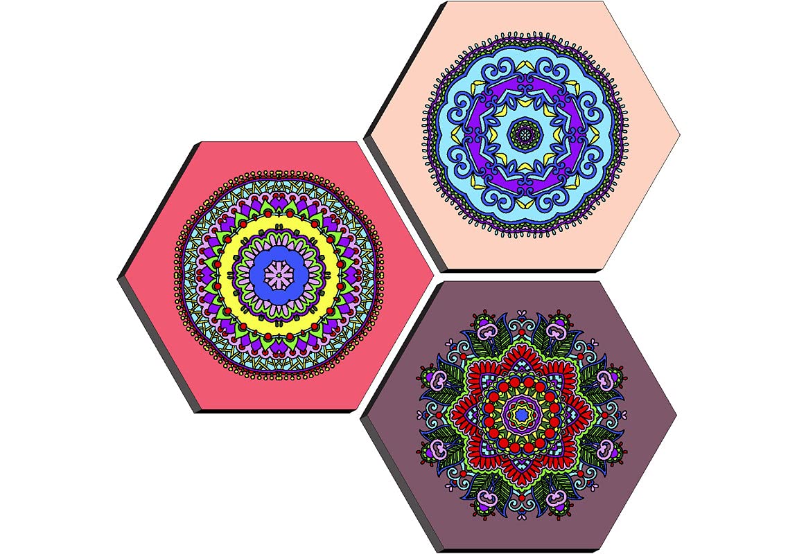 SAF paintings Set of 3 Hexagon Rangoli modern art MDF Board UV Textured ...