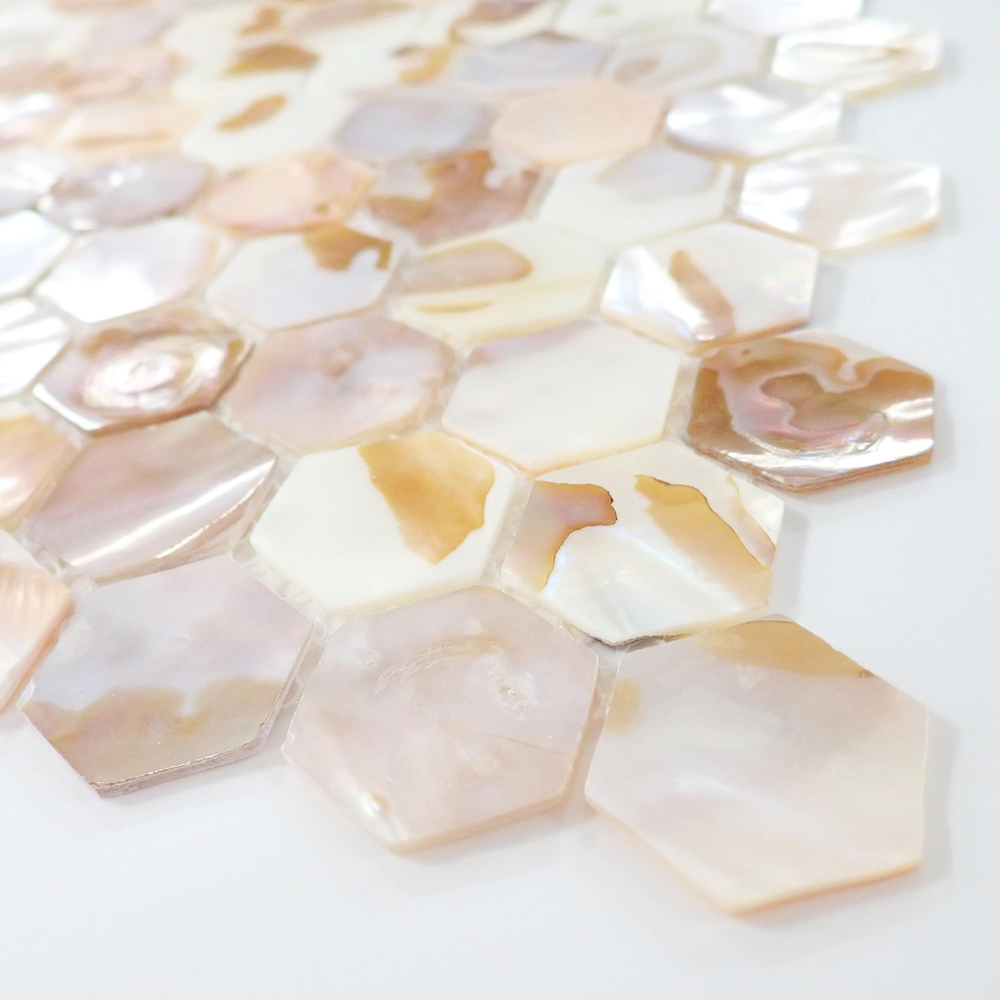 Incudo Natural Mother of Pearl Hexagon Mosaic Tile - 285x295mm, Mesh Backing - Image 2