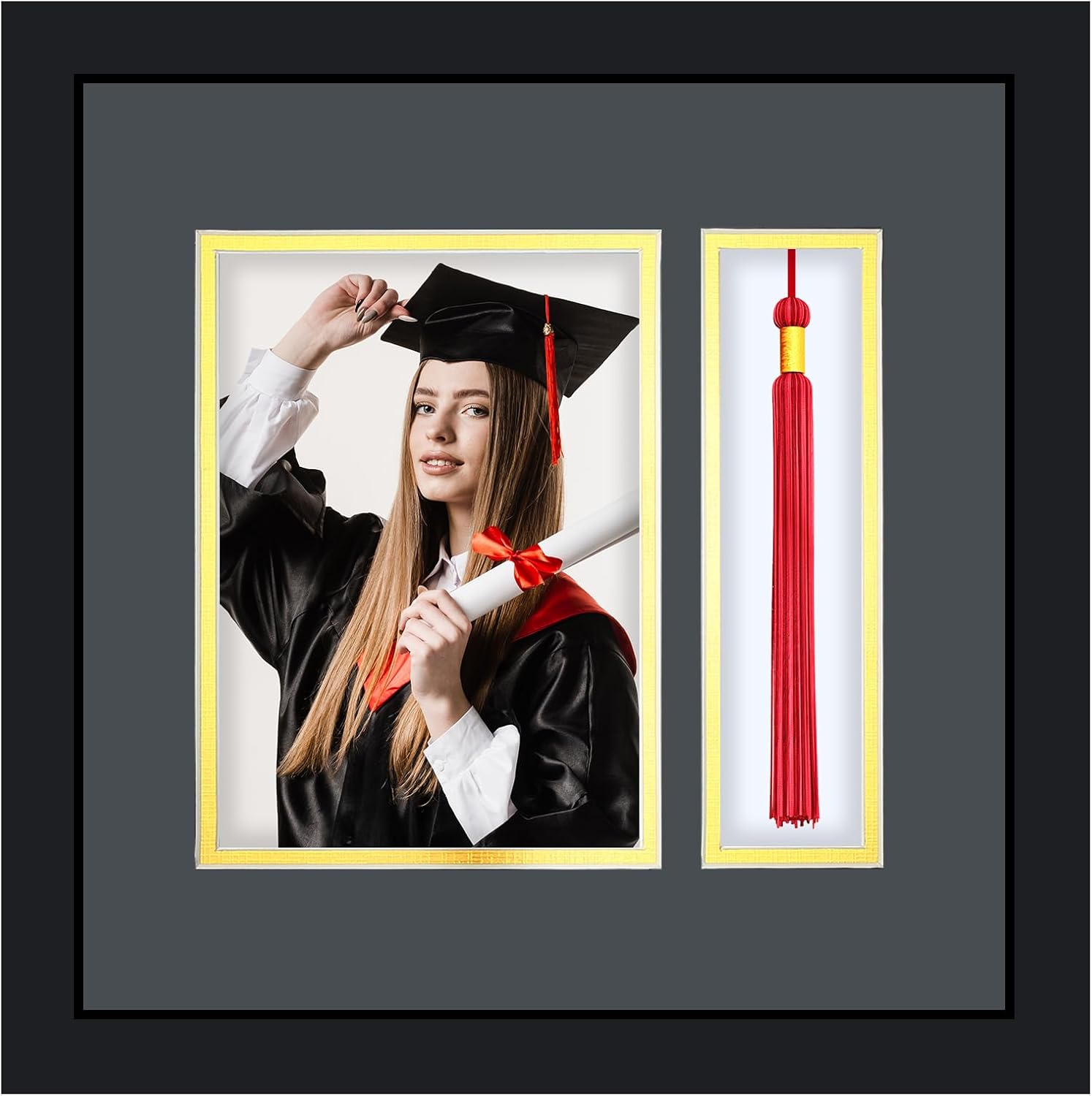 Graduation Photo Frame 4 x 6 with Tassel Holder for Pictures Photo Frame Elegant Double Mat 2026 Graduation Decor Gift for Graduate (Black)