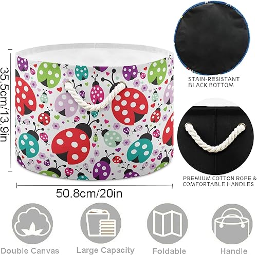 Miniatura 5 de visesunny Cestas de tela con diseño de lunares y diseño de mariquita, caja de almacenamiento plegable, cesta de almacenamiento para ropa de