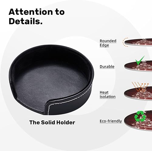 Miniatura 6 de Posavasos de madera para árbol de Navidad para bebidas, posavasos de cuero de Navidad con soporte, 6 unidades, juego de posavasos redondos para